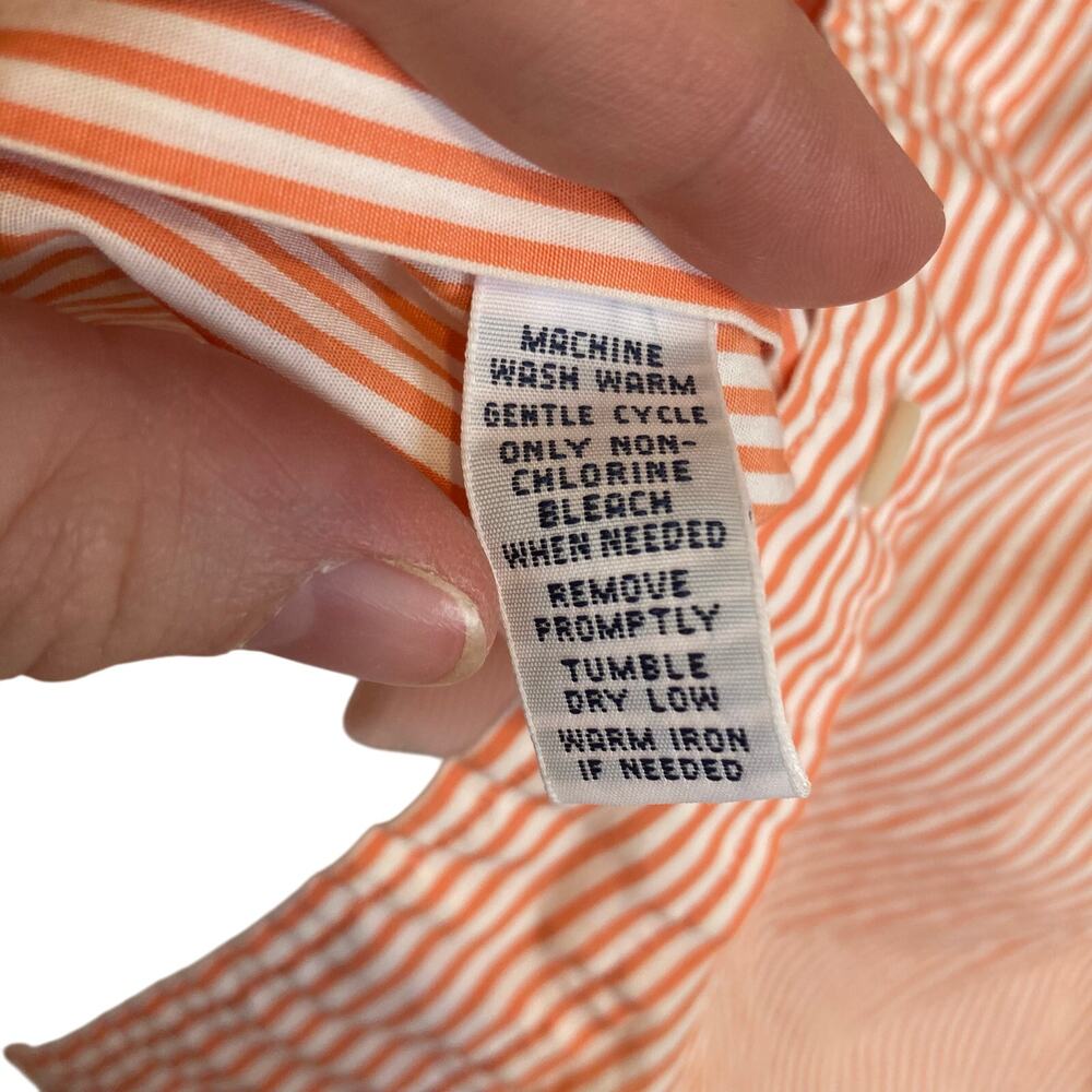 Vintage 90s Polo Ralph Lauren Orange White Stripe Custom Fit Dress Shirt Size XL - Picture 10 of 16